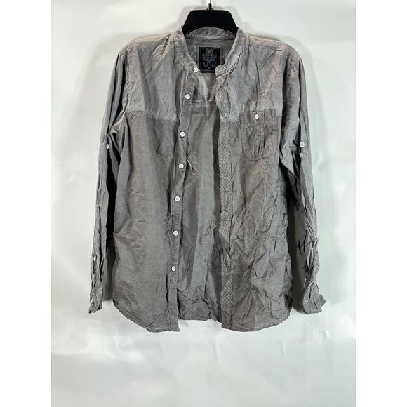 XIOS NEW YORK Men's Gray Striped Regular-Fit Button-Up Long Sleeve Shirt SZ S - Picture 1 of 12